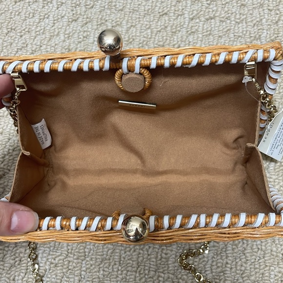 NWT Serpui Gisele Bag Wicker Light Honey White Leather Trim Gold Chain - Picture 3 of 12